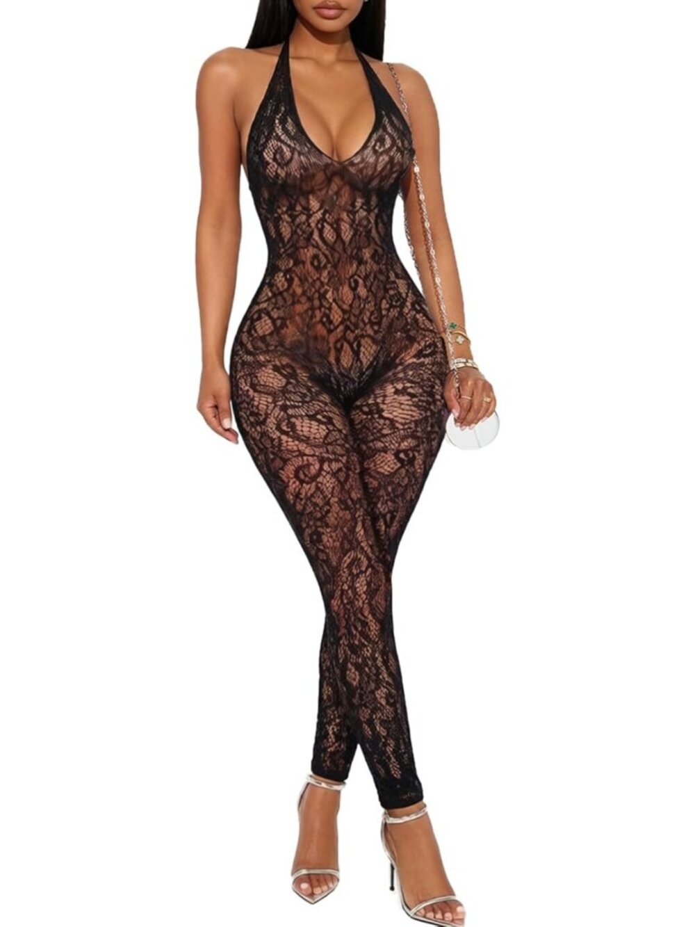 Women's Black Gbst Exotic Tights Soft Nightwear Lingerie Fishnet Body Stocking